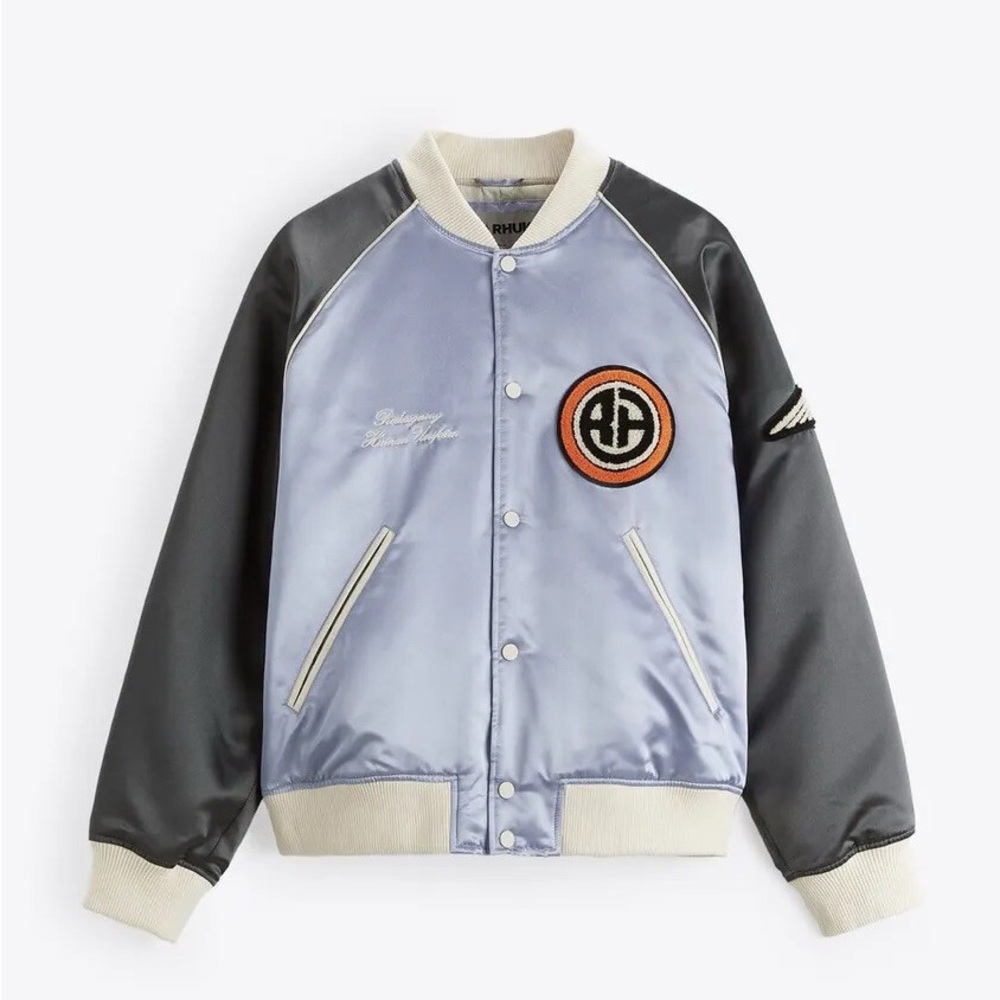 Zara Rhuigi Light Blue and Black Varsity Jacket